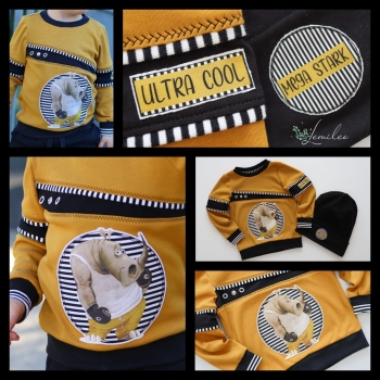 Patch / Aufnäher  -  "Starkes Nashorn" - Streifen schwarz weiß